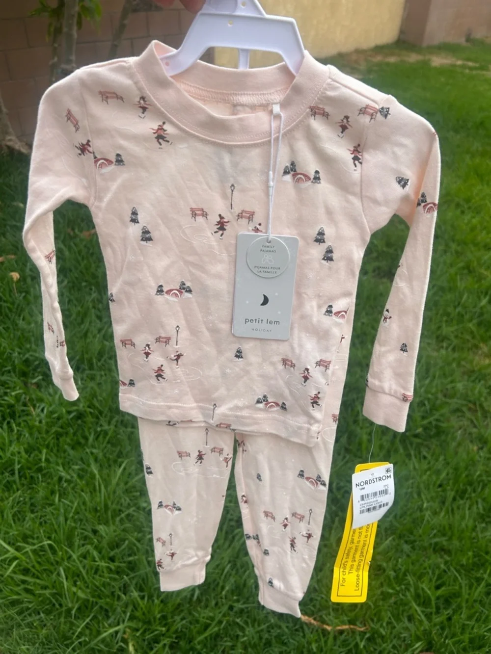 Petit Lem Light Pink Holiday Print Kids Pajama Set